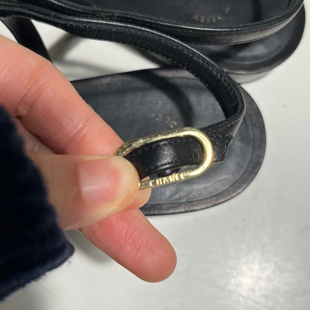 CHANEL Black and Cream Camellia Sandals